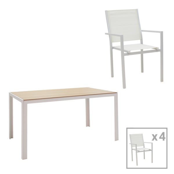 152 000006 Zacreta-Nares dining table set of 5 pcs pakoworld white-natural 140x80x72.5cmOutdoor furniture > Garden food table