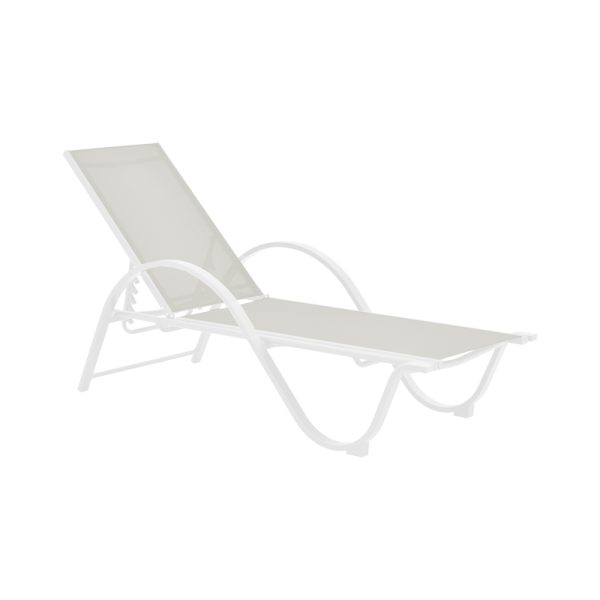 152 000024 Lounger with arms Attain pakoworld white aluminum and textilene in beige color 191x64x32cmOutdoor furniture > Sunbeds