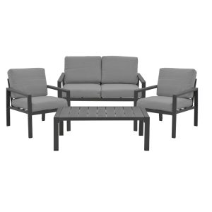 152 000060 Fashionable pakoworld living room set of 4 pieces fabric in gray shade and aluminum in anthracite shadeOutdoor furniture > Garden lounge sets