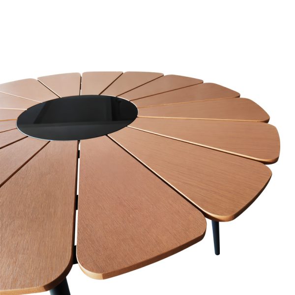 152 000089 2 Pinap table pakoworld black aluminum and plywood in a natural shade D110x74cmOutdoor furniture > Garden dining sets