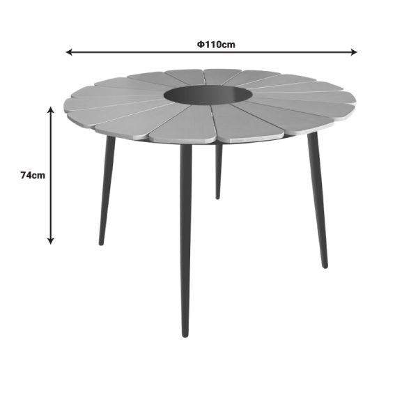 152 000089 3 Pinap table pakoworld black aluminum and plywood in a natural shade D110x74cmOutdoor furniture > Garden dining sets