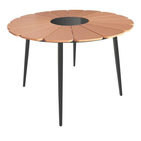 152 000089 Pinap table pakoworld black aluminum and plywood in a natural shade D110x74cmOutdoor furniture > Garden dining sets