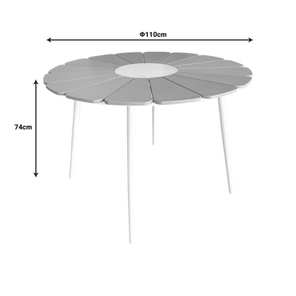 152 000090 3 Pinap table pakoworld white aluminum and plywood in a natural shade D110x74cmOutdoor furniture > Garden dining sets