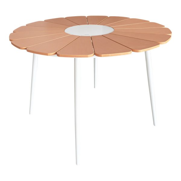 152 000090 Pinap table pakoworld white aluminum and plywood in a natural shade D110x74cmOutdoor furniture > Garden dining sets