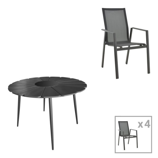 152 000099 Pinap-Dashiell dining table set of 5 pcs pakoworld black aluminum and plywood in black shade Φ110x74cmOutdoor furniture > Garden food table
