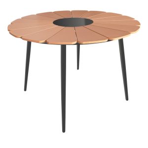 152 000100 4 Pinap-Dashiell dining table set of 5 pcs pakoworld black aluminum and plywood in natural shade Φ110x74cmOutdoor furniture > Garden food table
