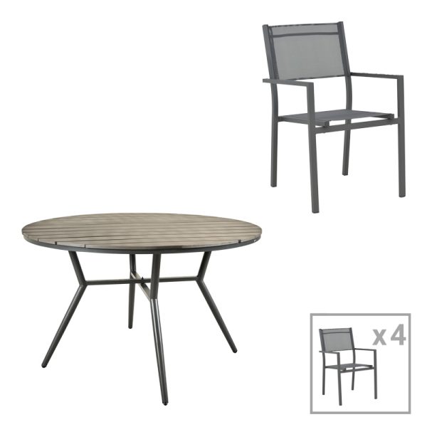 152 000102 Appa-Moly dining table set of 5 pieces pakoworld aluminum and plywood in anthracite color Φ120x74cmOutdoor furniture > Garden food table