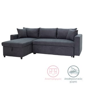 166 000010 Corner sofa-bed reversible Lilian pakoworld fabric anthracite 225x148x81cmIndoor furniture > Cornered sofas