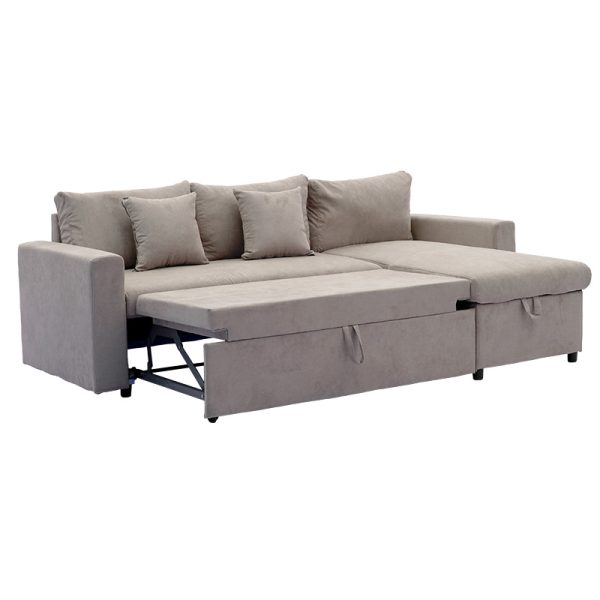 166 000018 2 Corner sofa-bed reversible Lilian pakoworld fabric beige 225x148x81cmIndoor furniture > Cornered sofas