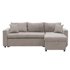 166 000018 3 Corner sofa-bed reversible Lilian pakoworld fabric beige 225x148x81cmIndoor furniture > Cornered sofas
