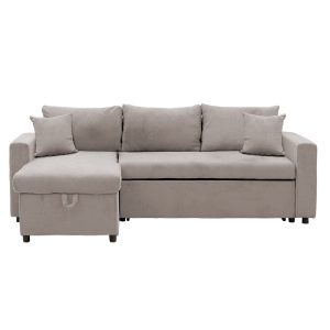 166 000018 4 Corner sofa-bed reversible Lilian pakoworld fabric beige 225x148x81cmIndoor furniture > Cornered sofas