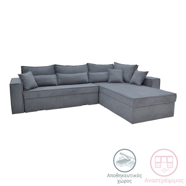 166 000025 Corner reversible sofa Venzie pakoworld grey color fabric 283x214x83cmIndoor furniture > Cornered sofas