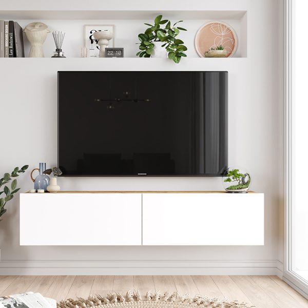 176 000062 2 Serit pakoworld wall TV unit in color white-sonoma 140x31.6x29.6cmIndoor furniture > TV stands
