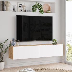176 000062 3 Serit pakoworld wall TV unit in color white-sonoma 140x31.6x29.6cmIndoor furniture > TV stands