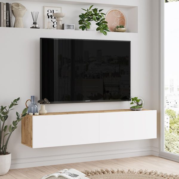 176 000062 3 Serit pakoworld wall TV unit in color white-sonoma 140x31.6x29.6cmIndoor furniture > TV stands