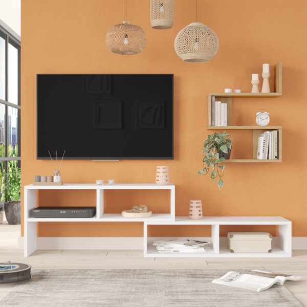 176 000222 2 Kakomo pakoworld living room set in white-natural shade 170x29.5x43cmIndoor furniture > Living room sets