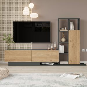 176 000226 2 Damon pakoworld living room set in natural-anthracite color 140x29.5x39.5cmIndoor furniture > Living room sets
