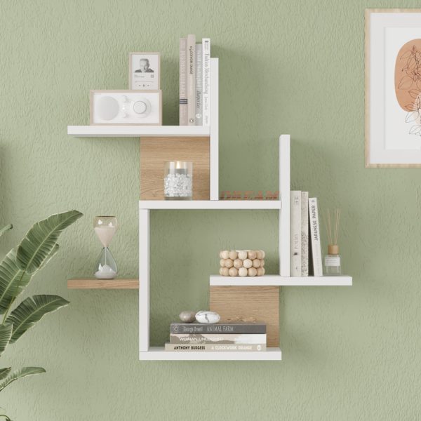 176 000227 2 Nogara pakoworld wall shelf in natural-white shade 62.6x14.5x66.2cmIndoor furniture > Wall shelves
