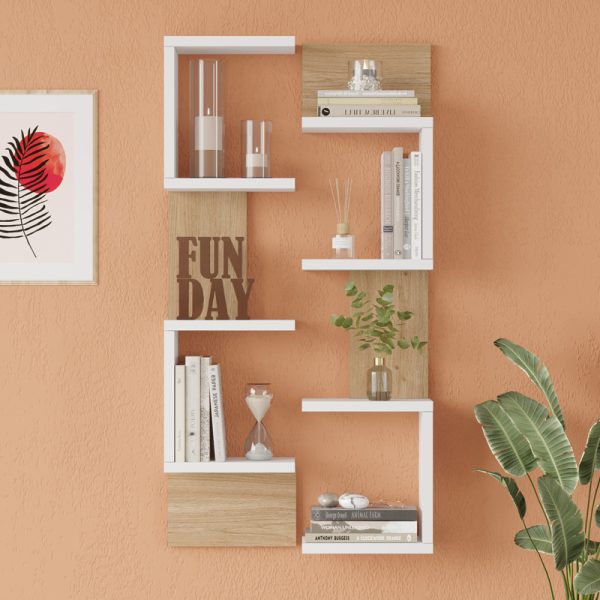 176 000229 2 Pomar pakoworld wall shelf in natural-white shade 47.2x14.5x92.5cmIndoor furniture > Wall shelves