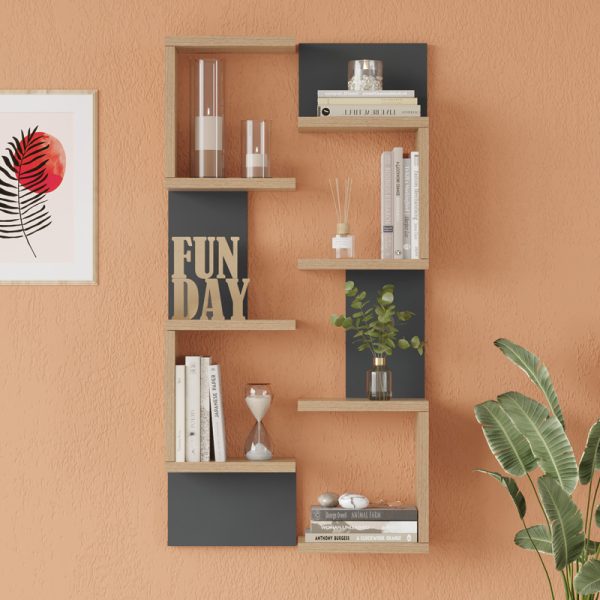176 000230 2 Pomar pakoworld wall shelf in natural-anthracite shade 47.2x14.5x92.5cmIndoor furniture > Wall shelves