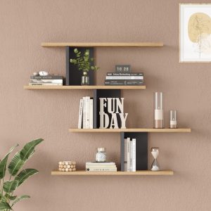 176 000232 2 Zaka pakoworld wall shelf in natural-anthracite shade 98.7x14.5x78cmIndoor furniture > Wall shelves