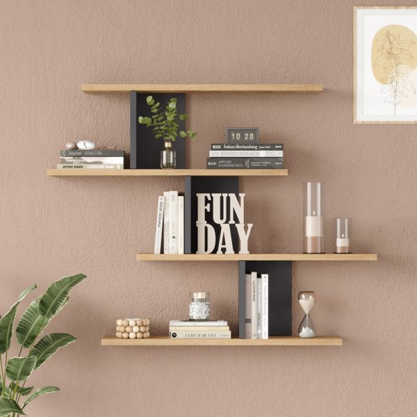 176 000232 2 Zaka pakoworld wall shelf in natural-anthracite shade 98.7x14.5x78cmIndoor furniture > Wall shelves