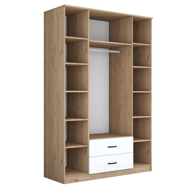 182 000087 2 4 Doors wardrobe with mirror Rersin pakoworld white walnut melamine 140x51.5x210cmIndoor furniture > Wardrobes