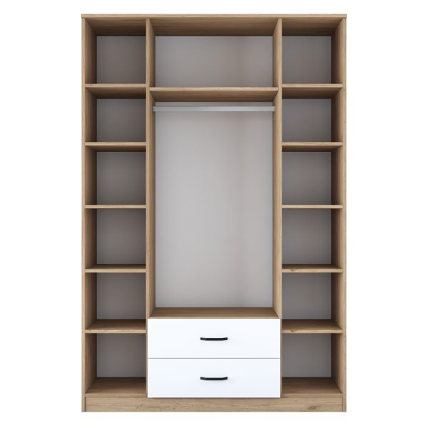 182 000087 3 4 Doors wardrobe with mirror Rersin pakoworld white walnut melamine 140x51.5x210cmIndoor furniture > Wardrobes