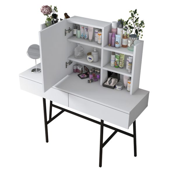 182 000103 2 Dressing table Loppy pakoworld white melamine-black metal leg 120x40x131.6cmIndoor furniture > Drawers-consoles