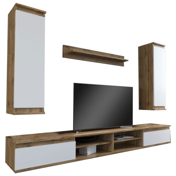 192 000029 TV unit Sandro pakoworld walnut-white 220x37x160cmIndoor furniture > Living room sets