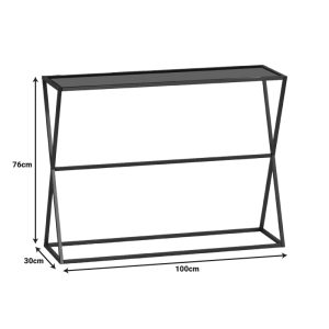 197 000289 2 Console Loujie I pakoworld in black metal with smoke glass 100x30x76cmIndoor furniture > Drawers-consoles