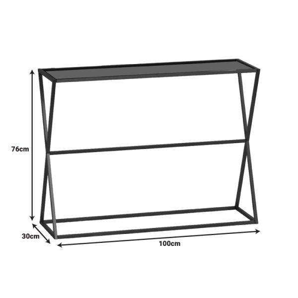 197 000289 2 Console Loujie I pakoworld in black metal with smoke glass 100x30x76cmIndoor furniture > Drawers-consoles