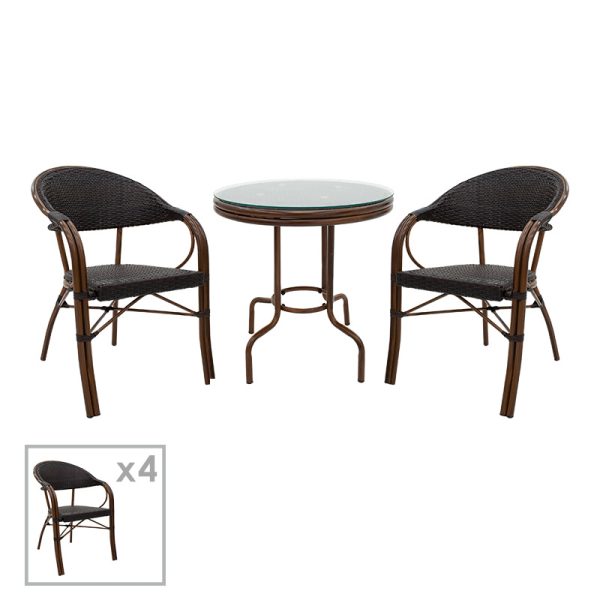200 000333 Paula dining table set of 5 pakoworld metal-pe rattan in brown shadeOutdoor furniture > Garden food table