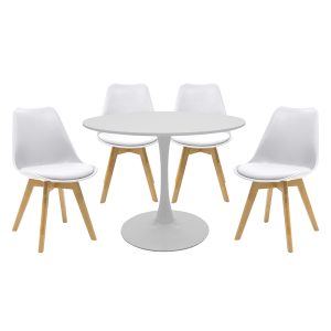 200 000472 Balou-Gaston dining table set of 5 pakoworld MDF and pp in white-natural shade Φ100x75cmIndoor furniture > Dinning sets
