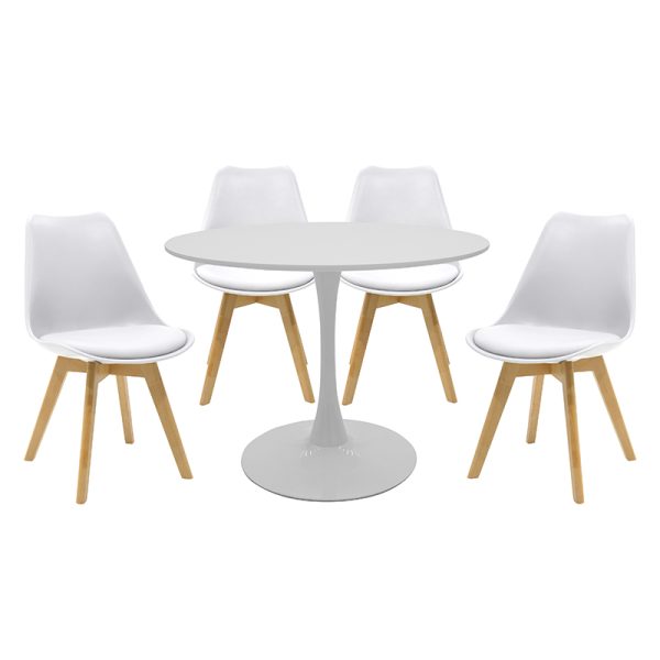 200 000472 Balou-Gaston dining table set of 5 pakoworld MDF and pp in white-natural shade Φ100x75cmIndoor furniture > Dinning sets