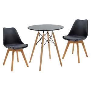 200 000693 Julita-Gaston dining table set of 3 pakoworld MDF and beech wood in black-natural shade Φ60x73cmStudent Offers