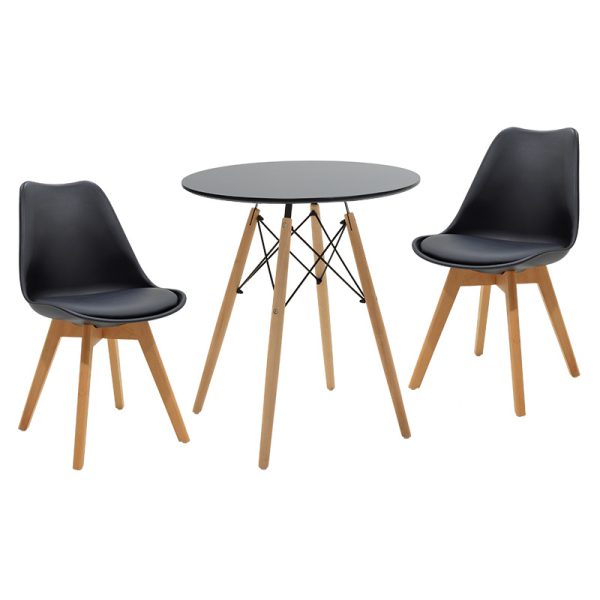 200 000693 Julita-Gaston dining table set of 3 pakoworld MDF and beech wood in black-natural shade Φ60x73cmStudent Offers