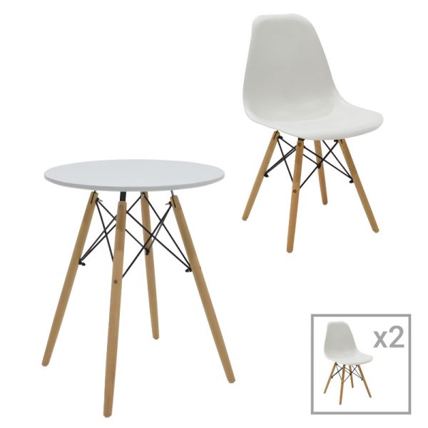 200 000700 Julita dining table set of 3 pakoworld MDF and beech wood in white-natural shade D60x73cmStudent Offers