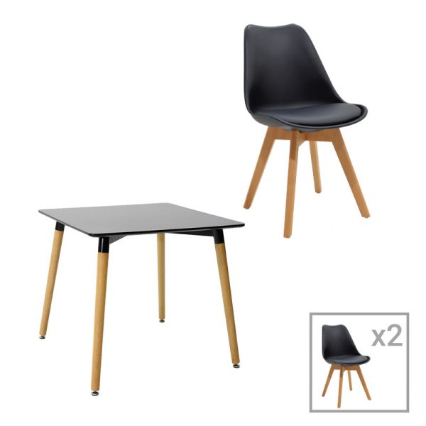 200 000702 Dining table Natali-Gaston pakoworld set of 3 in black-natural shade 80x80x75cmStudent Offers
