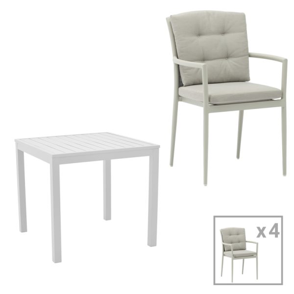 200 000802 Dining table Kliton - Moritz set of 5 pakoworld aluminum in white and gray shade 80x80x74cmOutdoor furniture > Garden food table