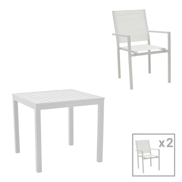 200 000805 Zacreta- Kliton dining table set of 3 pcs pakoworld aluminum in white shade 80x80x74cmOutdoor furniture > Garden food table
