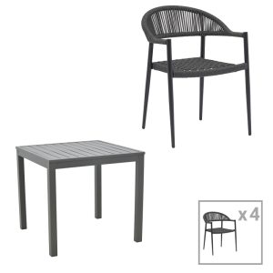 200 000847 Dining table Kliton-Freiburg set of 5 pakoworld aluminum in anthracite shade 80x80x74cmOutdoor furniture > Garden food table