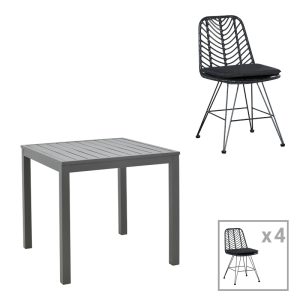 200 000856 Kliton-Naoki dining table set of 5 pakoworld anthracite aluminum and metal in black shade 80x80x74cmOutdoor furniture > Garden food table