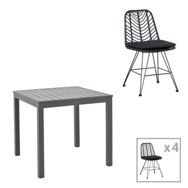 200 000856 Kliton-Naoki dining table set of 5 pakoworld anthracite aluminum and metal in black shade 80x80x74cmOutdoor furniture > Garden food table