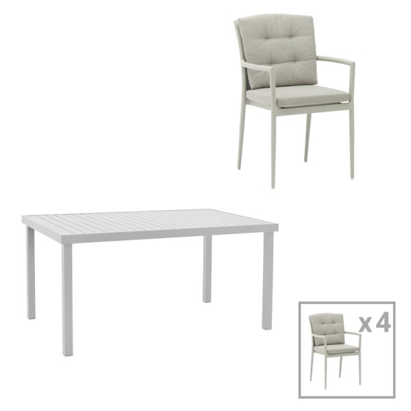 200 000873 Kliton-Moritz dining table set of 5 pakoworld aluminum in white and gray shade 150x80x74cmOutdoor furniture > Garden food table