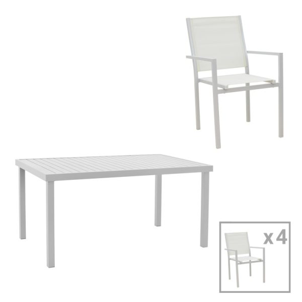 200 000877 Zacreta-Kliton dining table set of 5 pakoworld aluminum in white shade 150x80x74cmOutdoor furniture > Garden food table