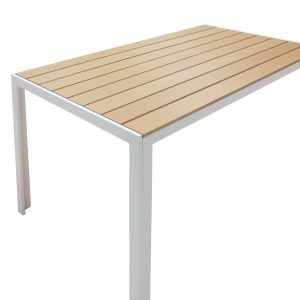 200 000921 3 Dining table Nares-Norture A set of 5 pakoworld white aluminum and plywood in a natural shade 140x80x72.5cmOutdoor furniture > Garden food table