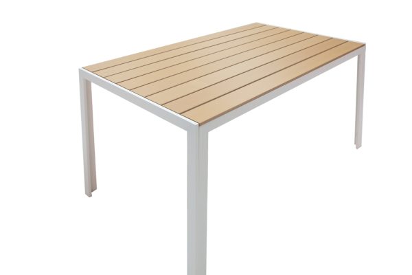 200 000924 3 Dining table Nares-Elation set of 5 pakoworld white aluminum and plywood in natural shade 140x80x72.5cmOutdoor furniture > Garden food table