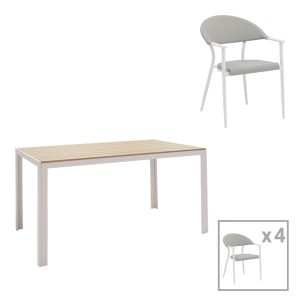 200 000929 Dining table Nares-Pino A set of 5 pakoworld white aluminum and plywood in a natural shade 140x80x72.5cmOutdoor furniture > Garden food table