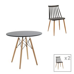 200 000967 Aurora-Julita pakoworld dining table set of 3 pp-mdf in black-natural color D80x73cmIndoor furniture > Dinning sets